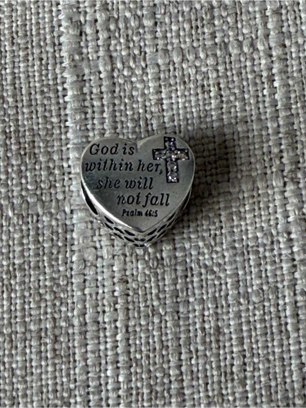 Silver Heart Charm with Cross and Psalm Engraving